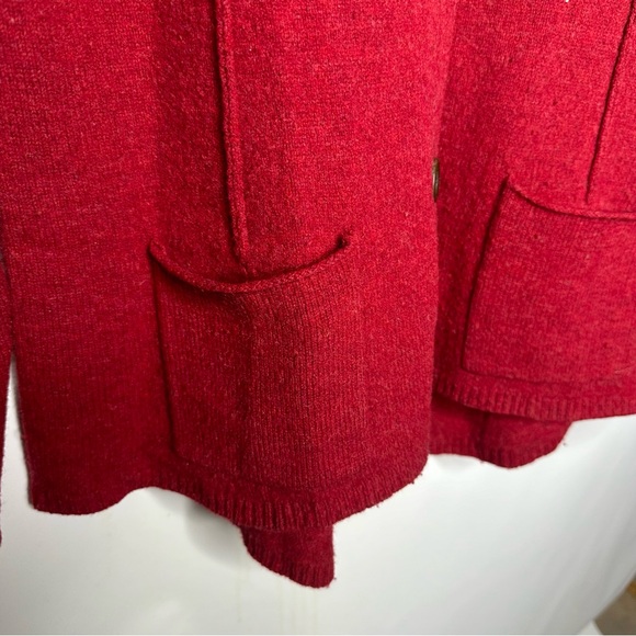 Eileen Fisher Red 100% Wool Cardigan Sweater Mock Neck Size Medium - Picture 3 of 9
